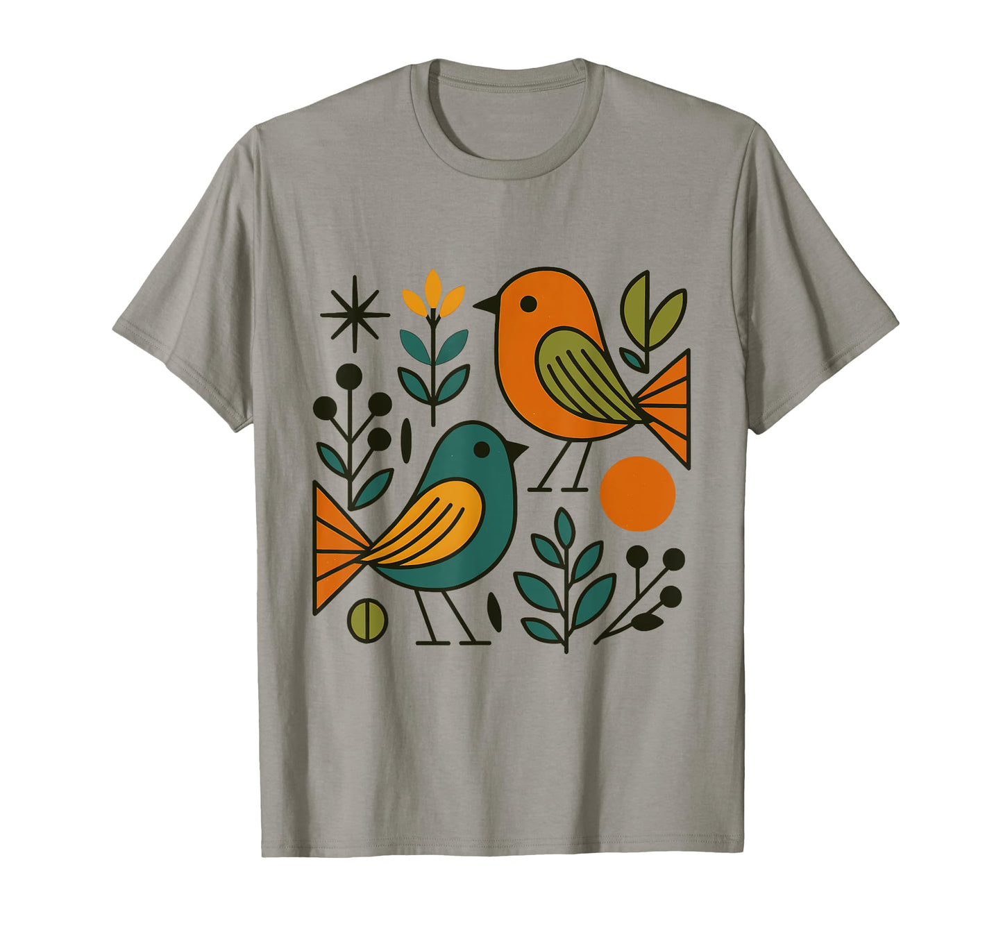 Vintage Mid Century Birds Modern Graphic Illustration Design T-Shirt