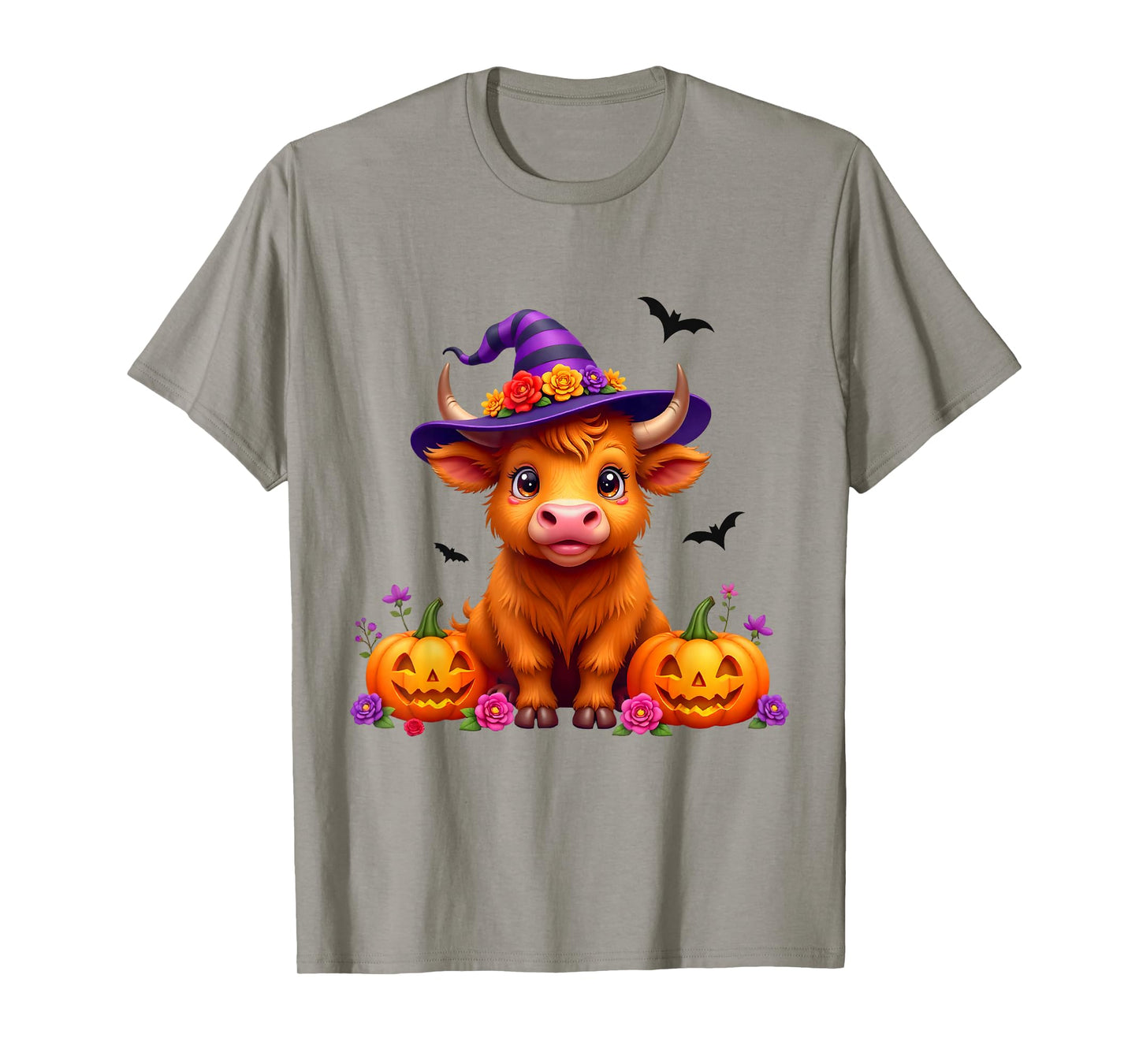 Highland Cow in Witch Costume Happy Halloween Costume Day T-Shirt