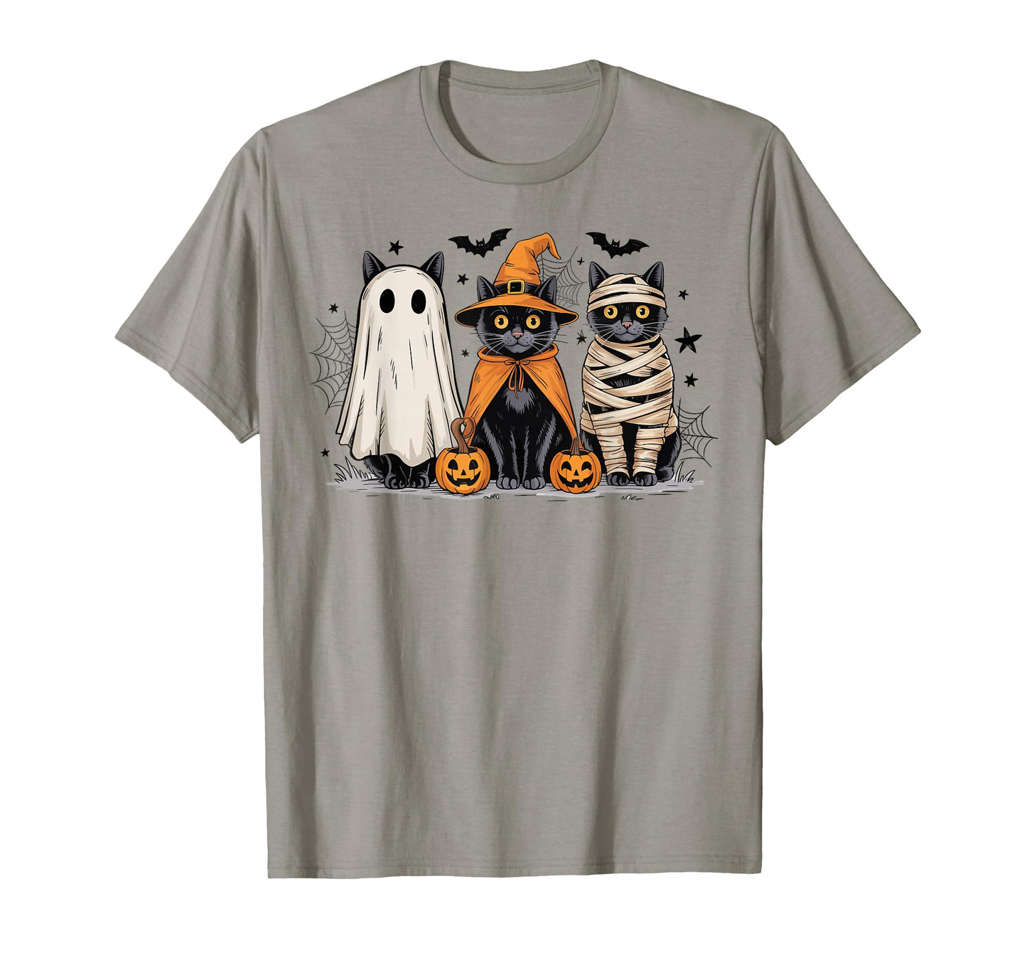 Retro Black Cat Witch Scary Halloween Pumpkin Kids Women Men T-Shirt