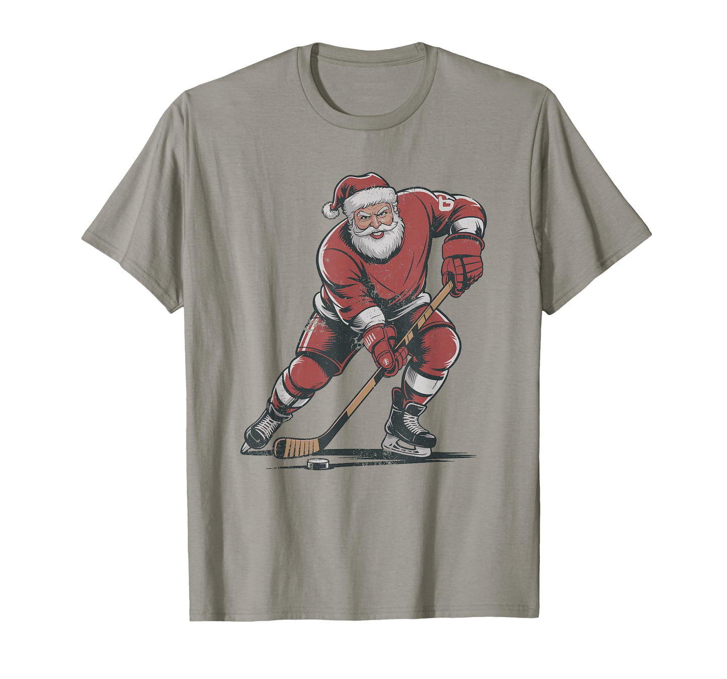 Vintage Santa Playing Hockey Retro Christmas Holiday Sports T-Shirt
