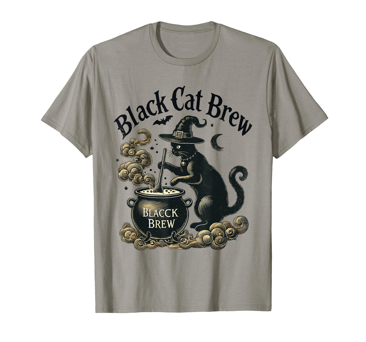 Funny Black Cat Brew Spooky Witch Vintage Cat Halloween T-Shirt