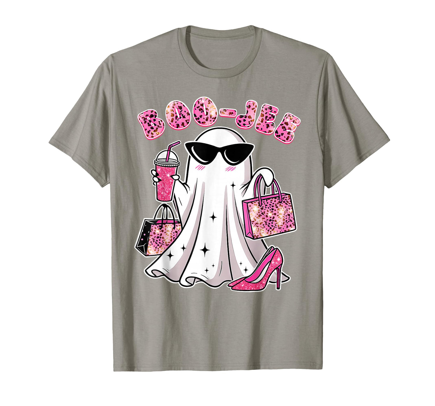 Coquette Pink Leopard Boo-JEE Ghost Halloween Women Girls T-Shirt