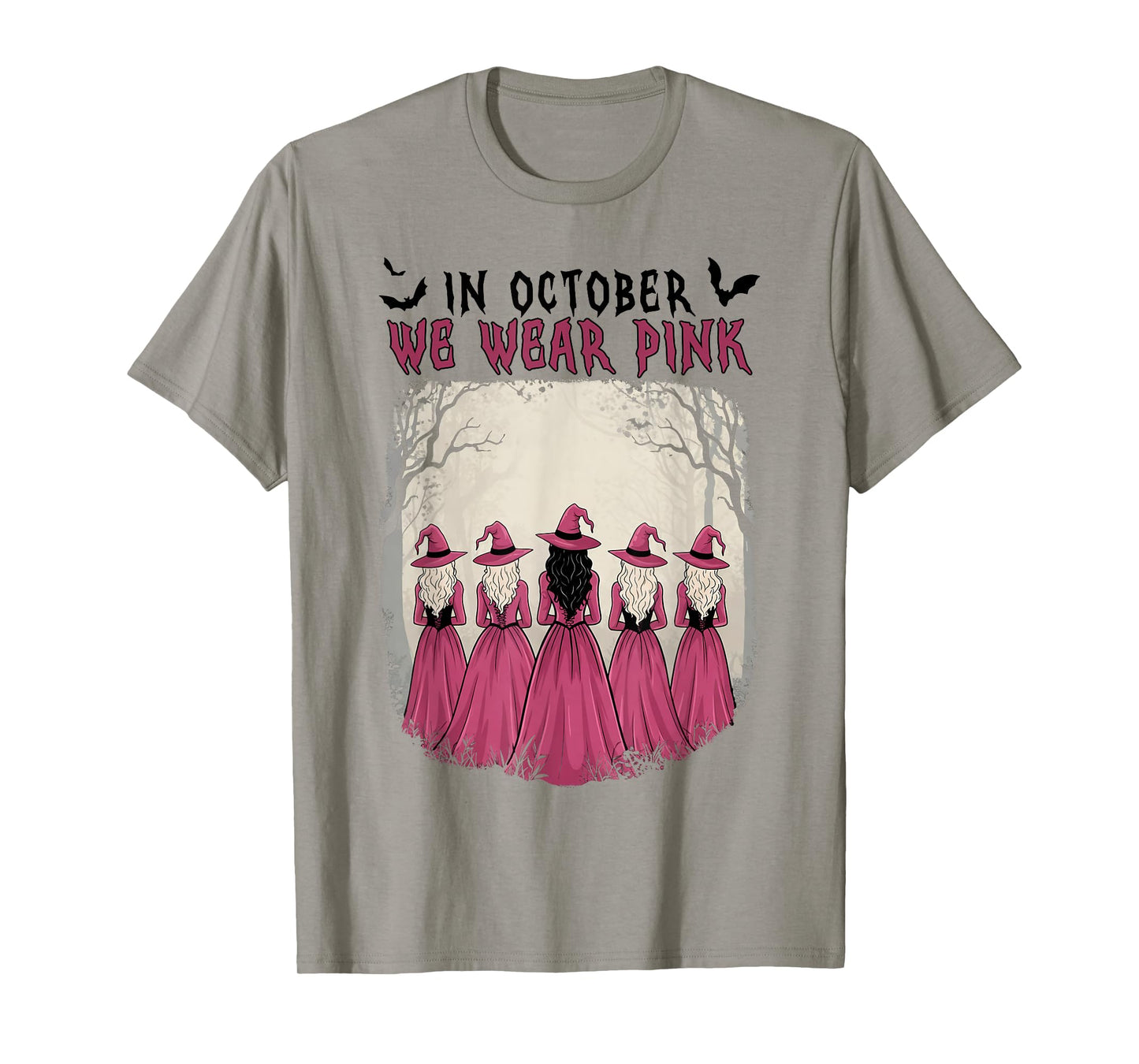 in October We Wear Pink Witch Halloween Breast Cancer Women T-Shirt