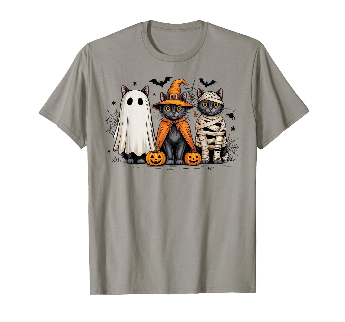 Retro Three Black Cats Witch Pumpkin Scary Halloween Costume T-Shirt
