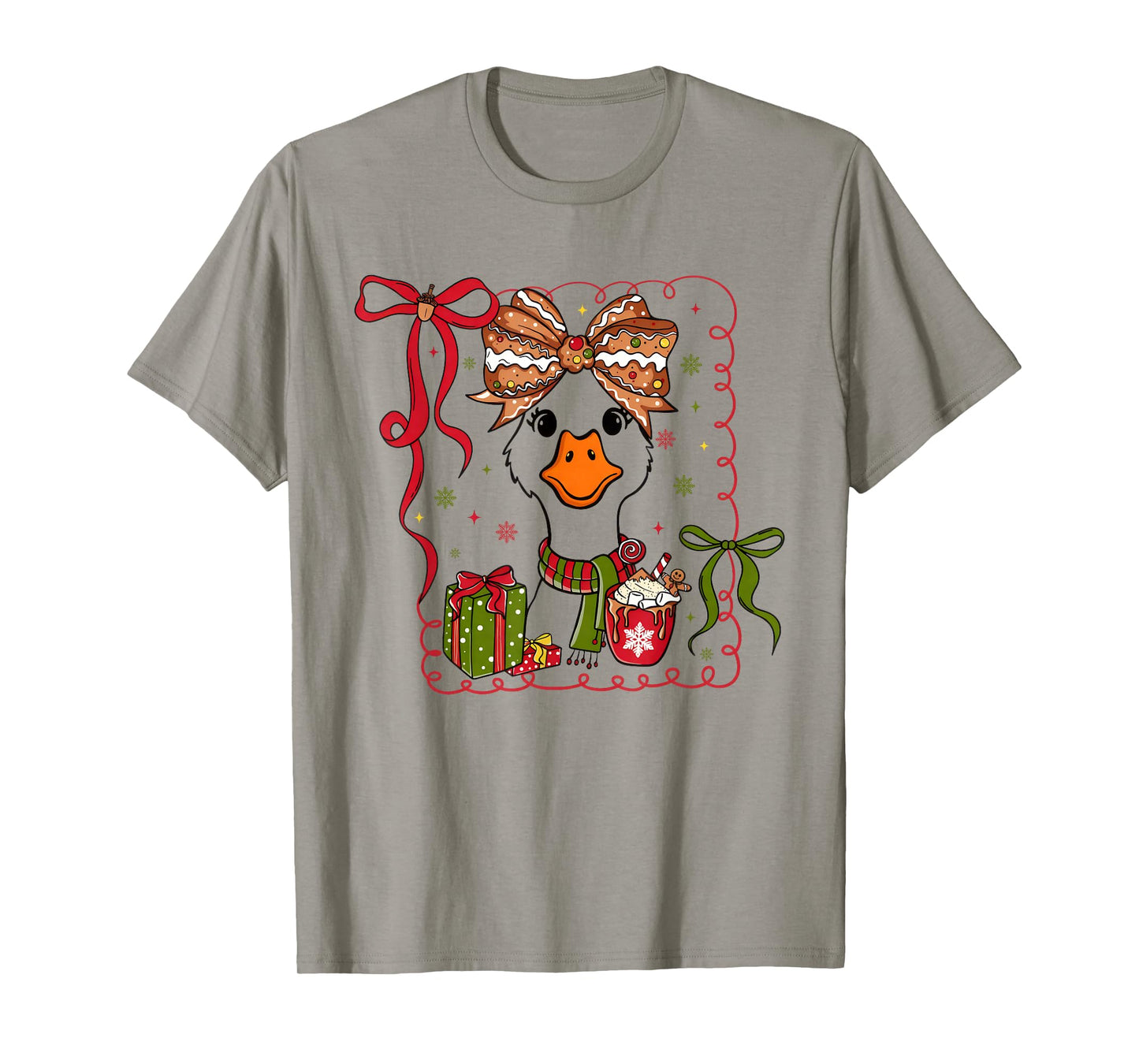 Preppy Christmas Santa Gooses Bow Xmas Tree Funny Holiday T-Shirt