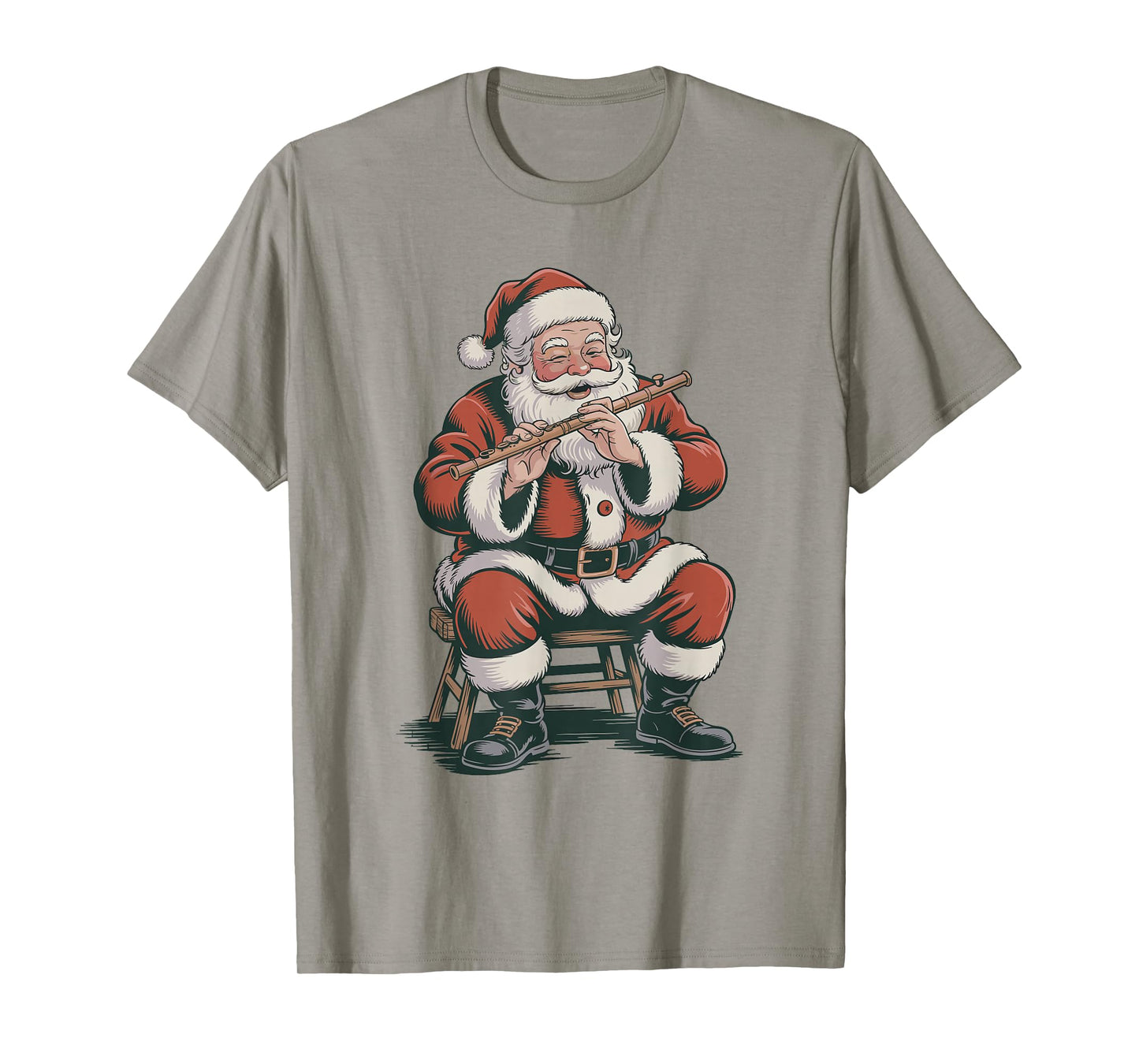 Vintage Santa Playing Flute Retro 90s Chrismas Holiday T-Shirt