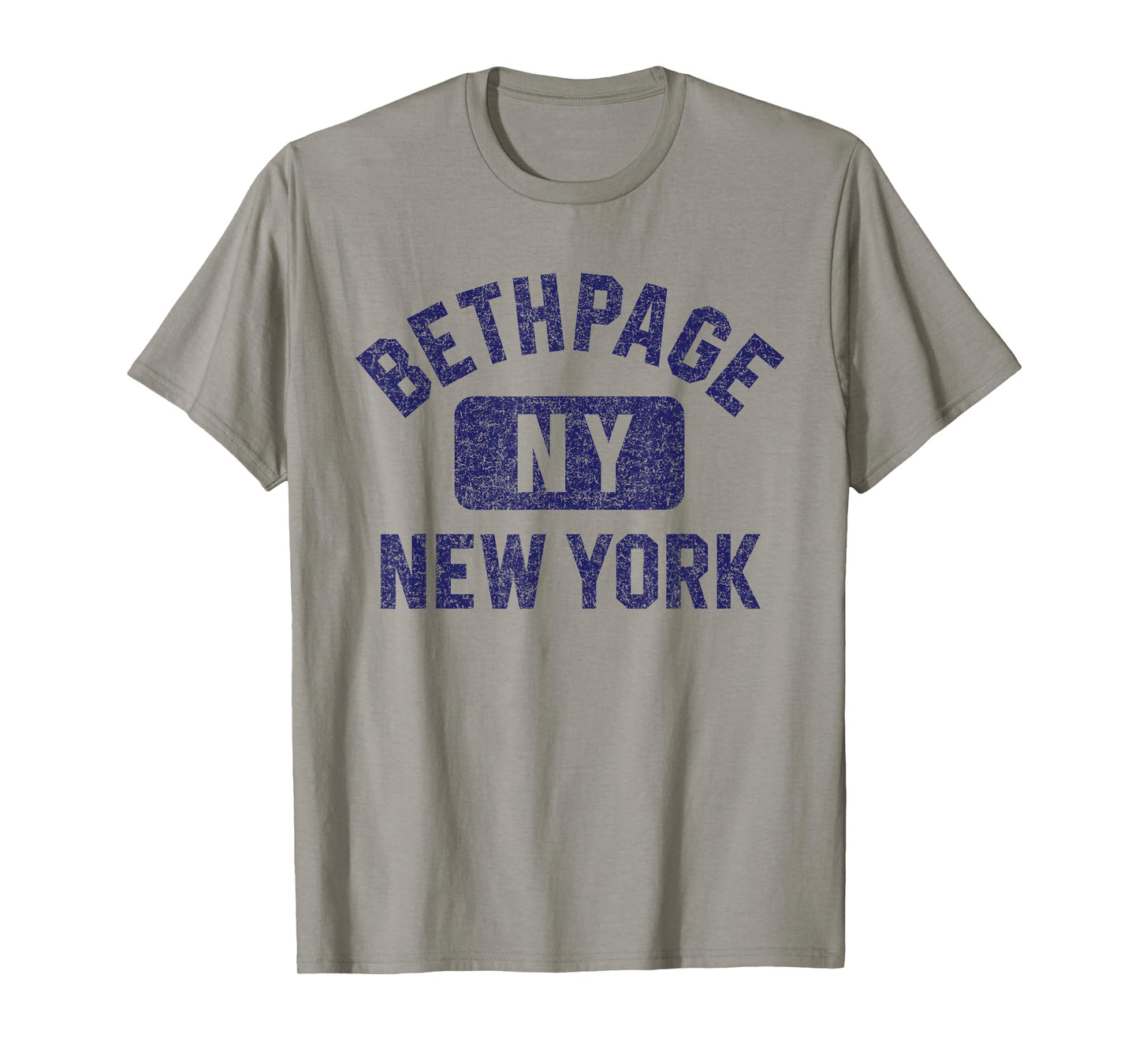 Bethpage NY New York Gym Style Distressed Dark Blue Print T-Shirt