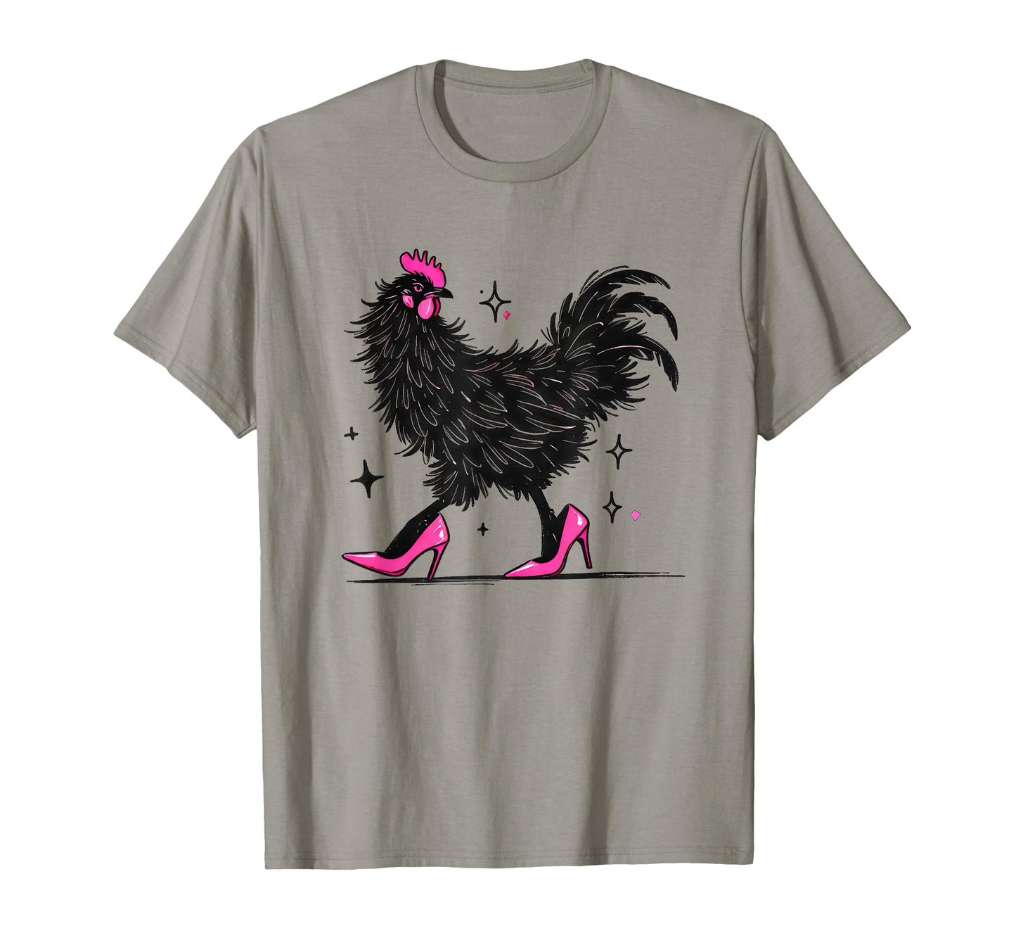 Funny Chicken In Pink Heels Color T-Shirt