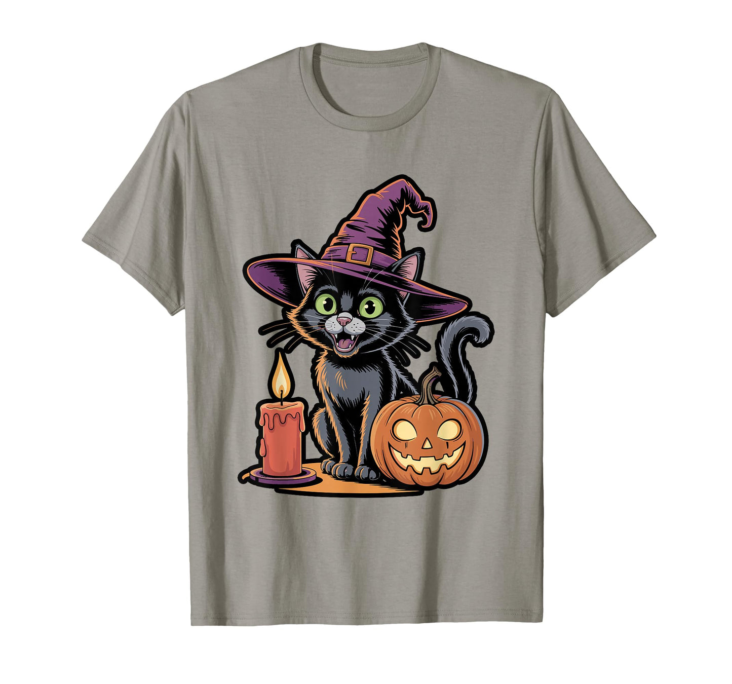 Cute Black Cat Witch Hat Halloween Design T-Shirt
