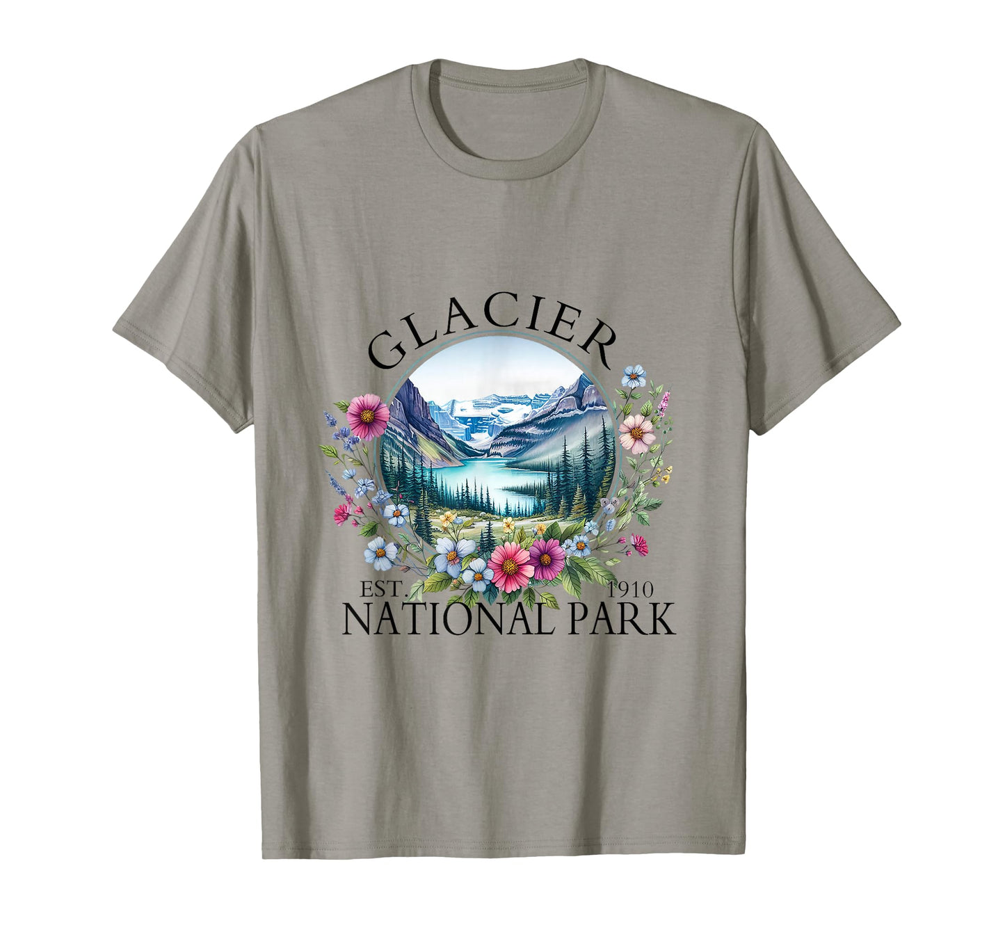 Retro Floral Glacier National Park Hiking Camping Outdoor T-Shirt