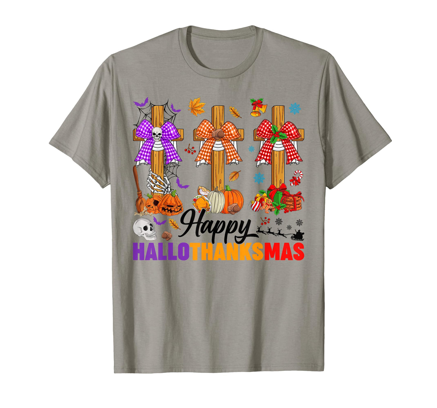 Happy Hallothanksmas Christian Cross Halloween Thanksgiving T-Shirt
