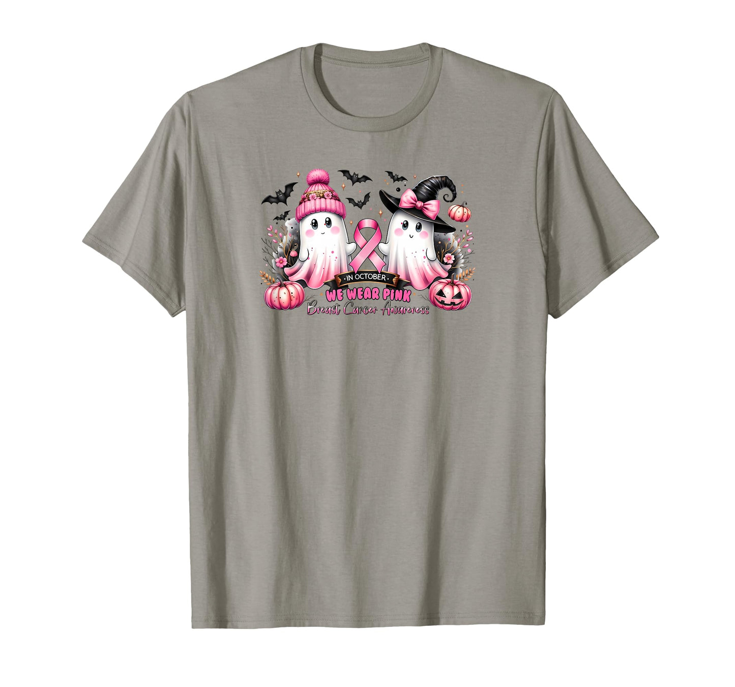 in October we wear Pink Ghost Breast Cancer Awareness T-Shirt