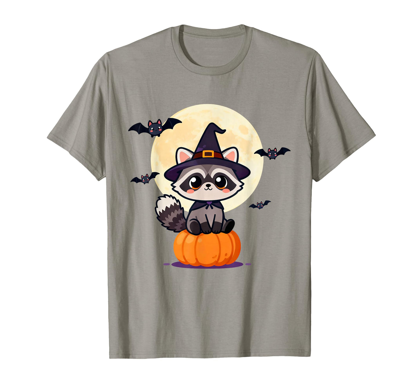 Cute Halloween Raccoon Witch Moon Pumpkin Night Magic T-Shirt