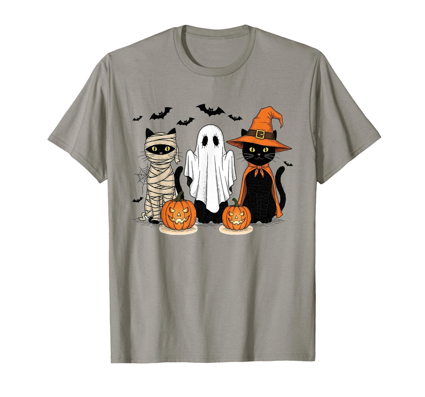 Retro Black Cat Witch Scary Halloween Pumpkin Women Men Kids T-Shirt