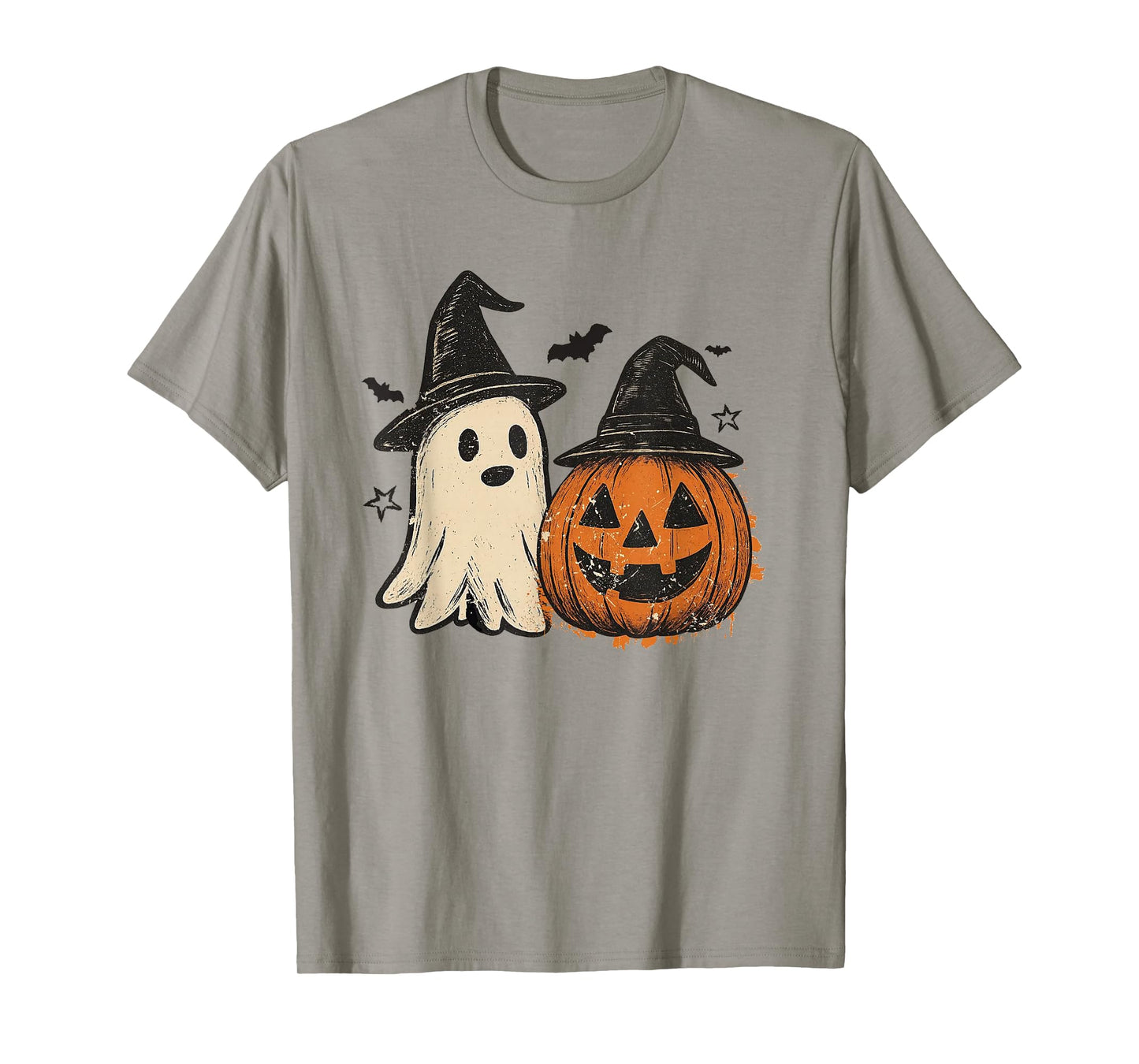 Halloween Retro Ghost & Jack-o'-Lantern Wearing Witch Hat T-Shirt