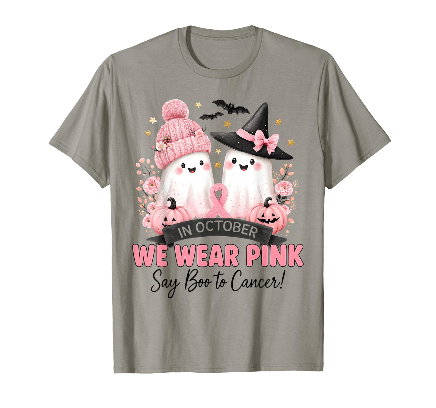 We Wear Pink Say Boo to Cancer Breast Cancer Ghost Witch T-Shirt