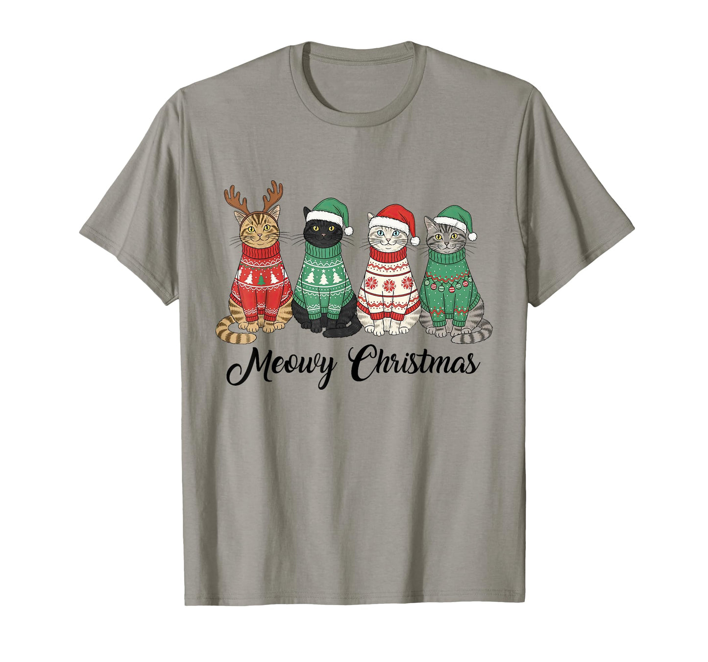 Meowy Christmas Cat Lover Reindeer Santa Claus Women Girls T-Shirt