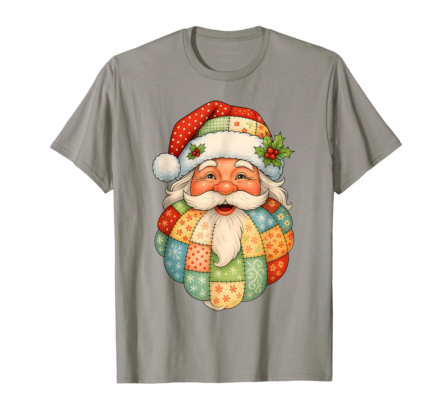 Vintage Santa Claus Face Patchwork Preppy Santa Christmas T-Shirt