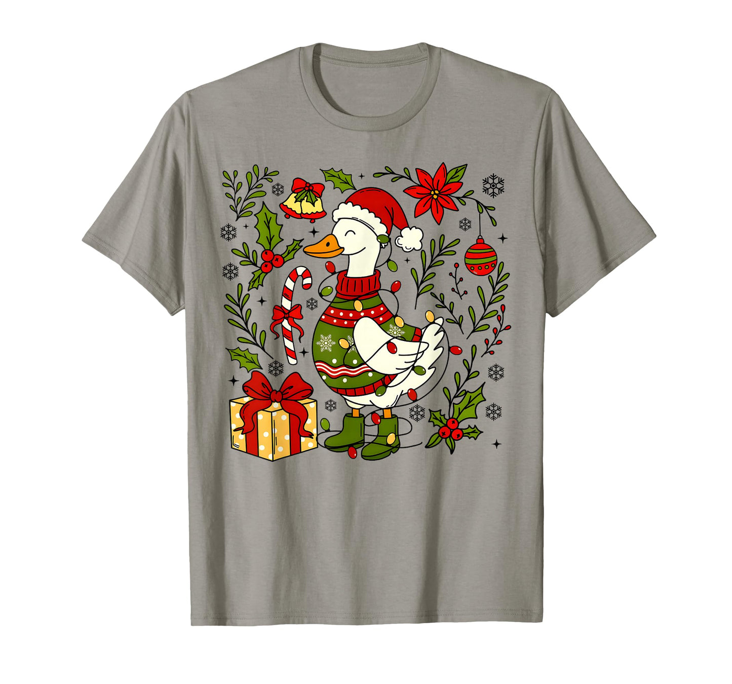 Preppy Goose Santa Merry Christmas Farm Animals Lover Xmas T-Shirt