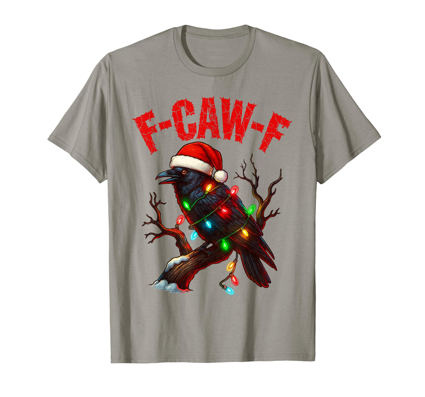 Black Crow F-Caw-F Funny Retro Christmas Lights Santa hat T-Shirt