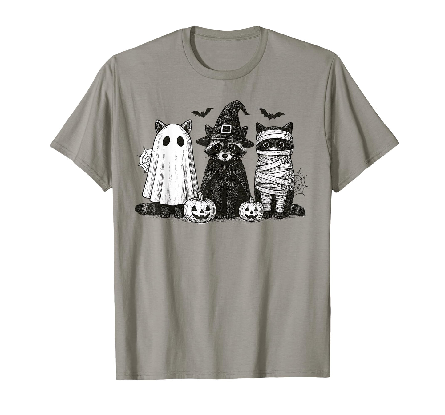 Spooky and Feral Halloween Witch Raccon Ghost Mummy Costume T-Shirt