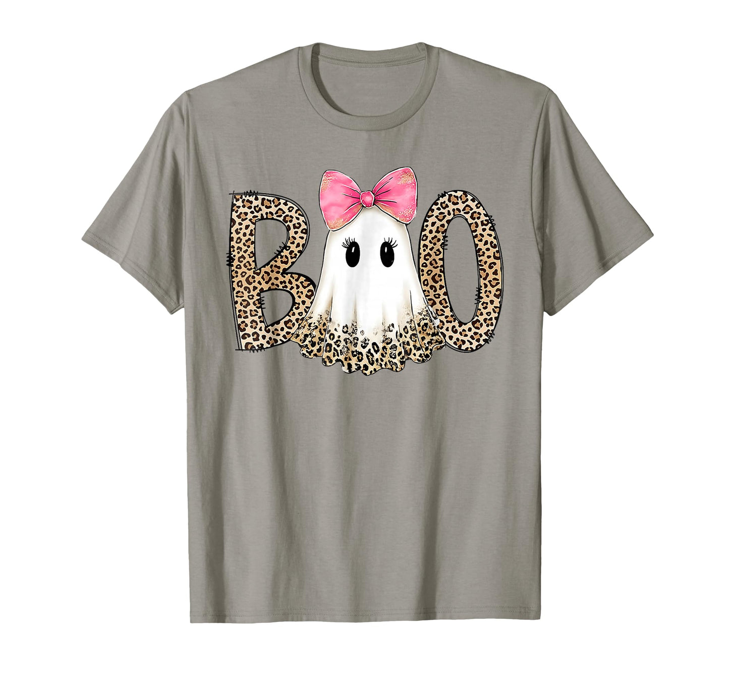 Boo Ghost Leopard Coquette Bow Halloween Girls Women Costume T-Shirt