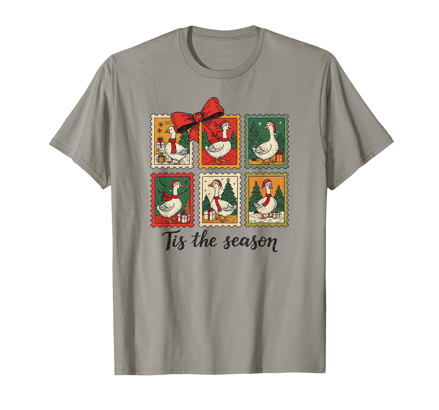 Vintage Christmas Postage Stamps Goose Men Women Kids Xmas T-Shirt