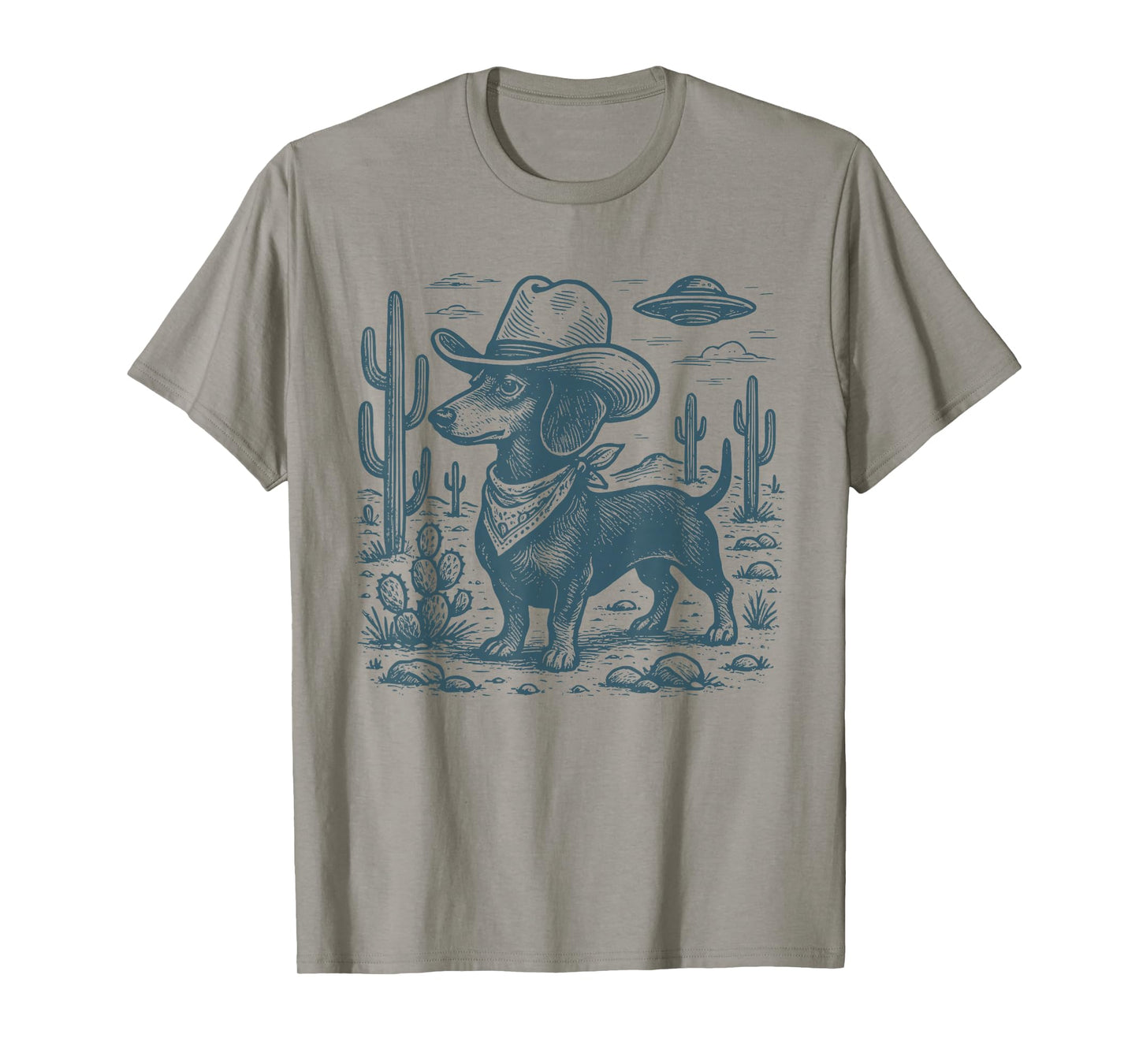 Vintage Western Dachshund Cowboy UFO Wiener Dog Doxie T-Shirt