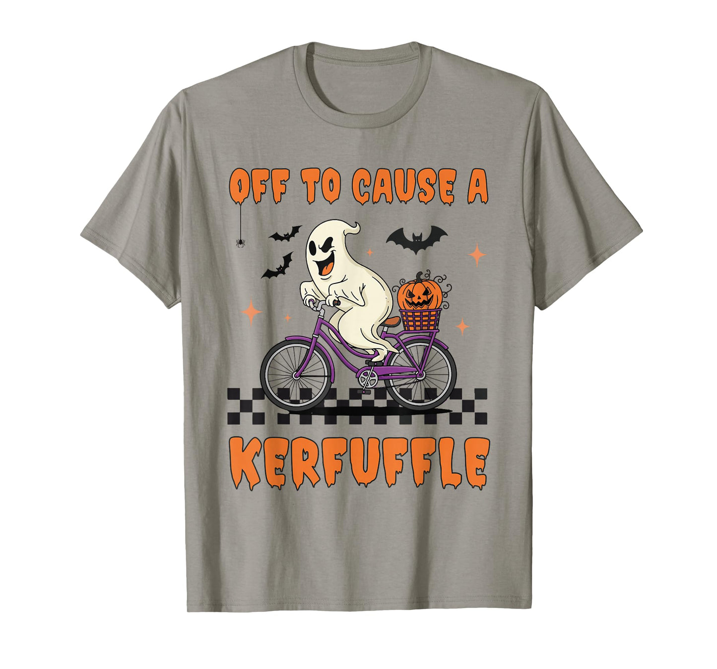 Off to Cause a Kerfuffle Scary Ghost Riding Bike Halloween T-Shirt