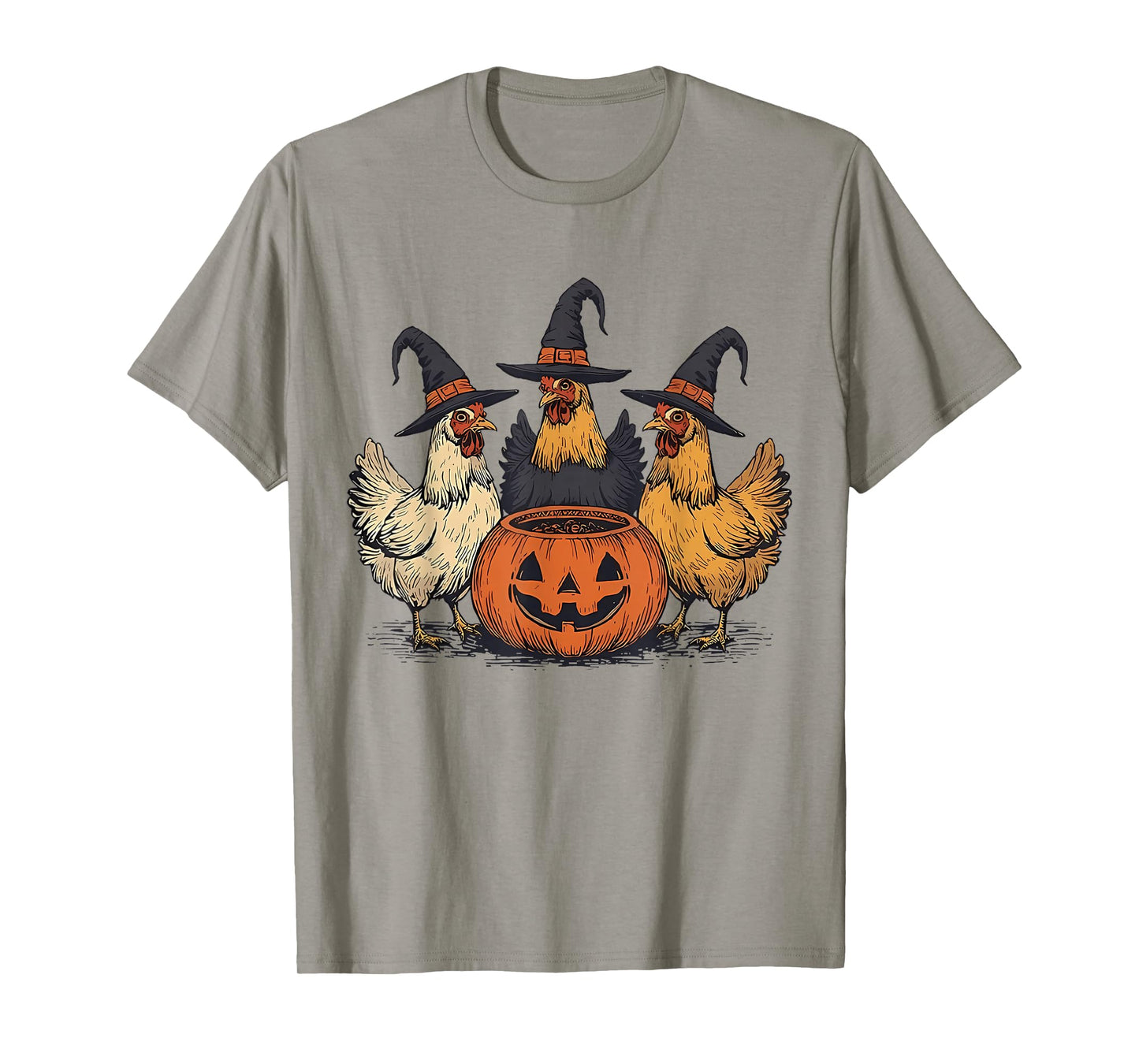 Halloween Witch Chicken Squad Fall Pumpkin Face Farm Animal T-Shirt
