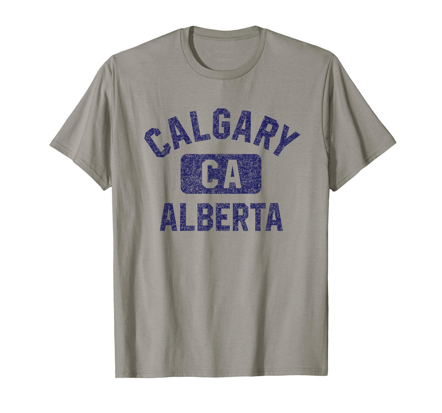Calgary Alberta CA Gym Style Distressed Dark Blue Print T-Shirt