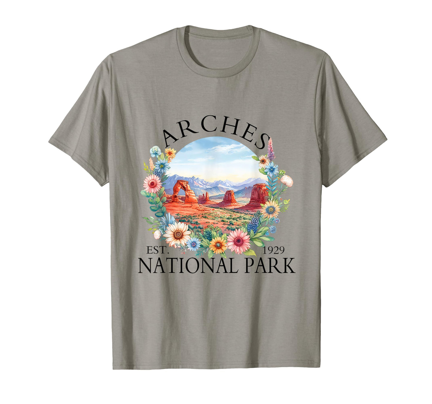 Retro Floral Arches National Park Hiking Camping Outdoor T-Shirt