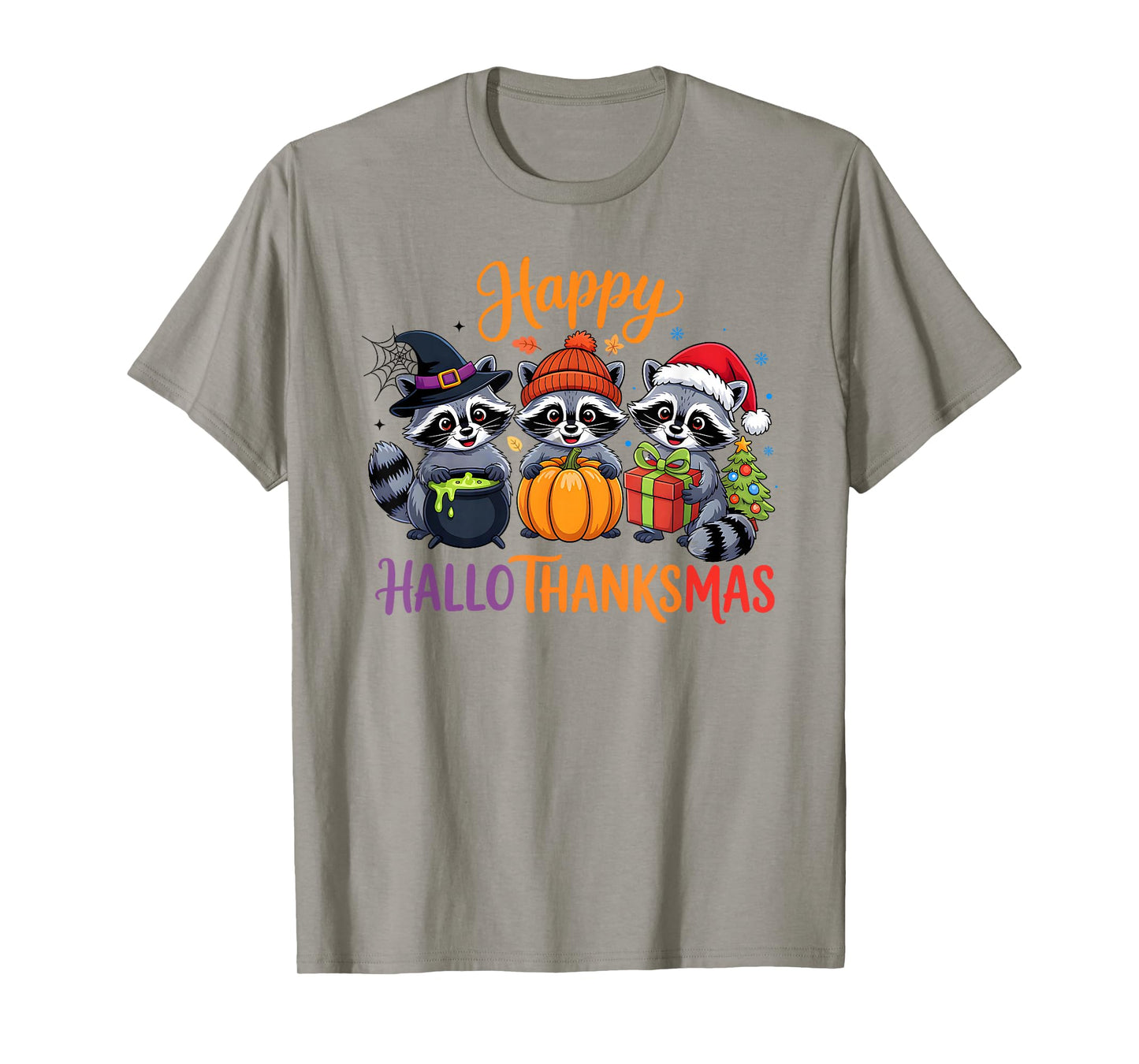 Halloween Thanksgiving Christmas Happy HalloThanksMas Raccon T-Shirt