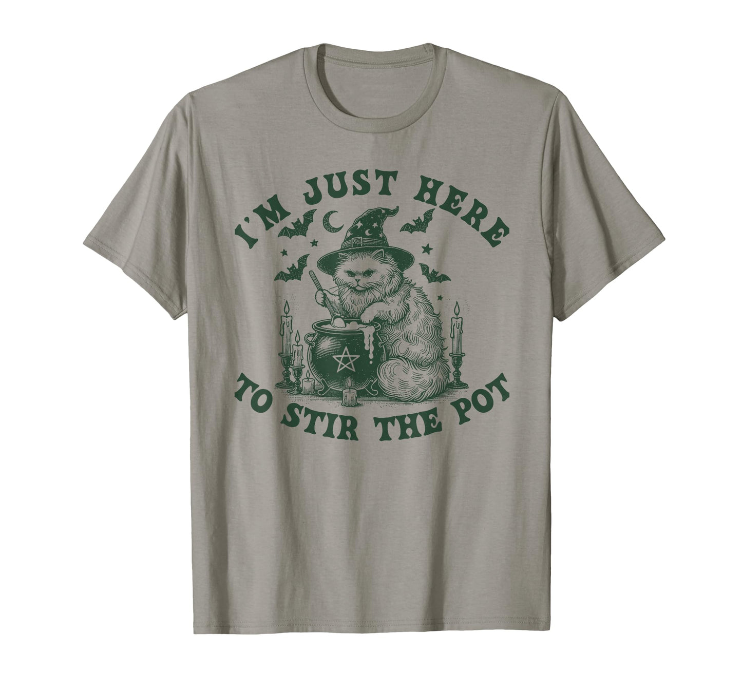 I’m Just Here to Stir The Pot Funny Witch Cat Halloween T-Shirt
