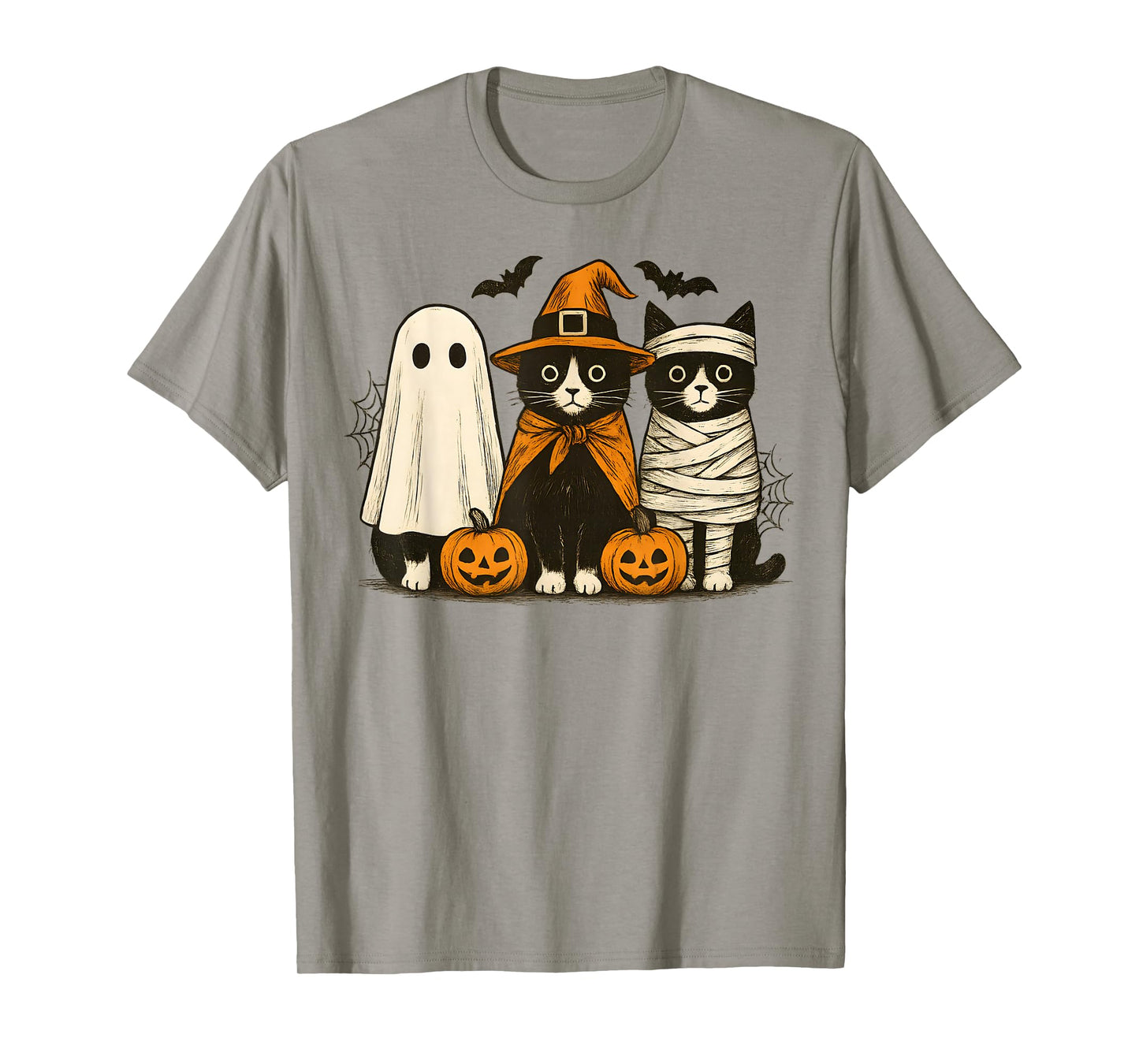 Retro Cute Tuxedo Cat Witch Scary Halloween Pumpkin T-Shirt