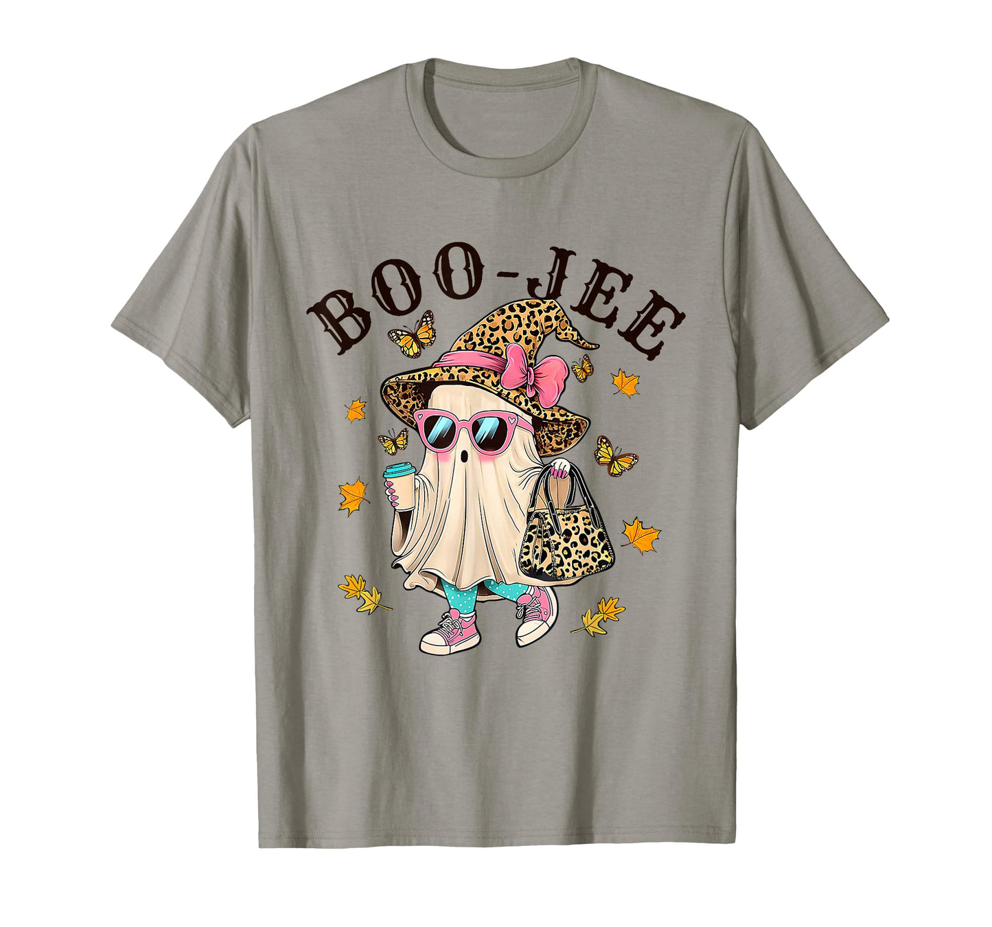Coquette Leopard Ghost Coffee Boo-JEE Halloween Boujee Fall T-Shirt