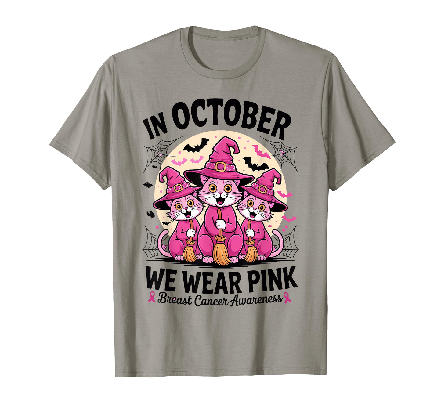 in October We Wear Pink Shirt Cats Breast Cancer Halloween T-Shirt