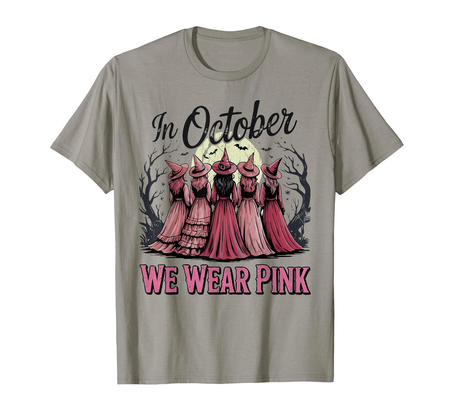 Retro in October We Wear Pink Witch Breast Cancer Awareness T-Shirt