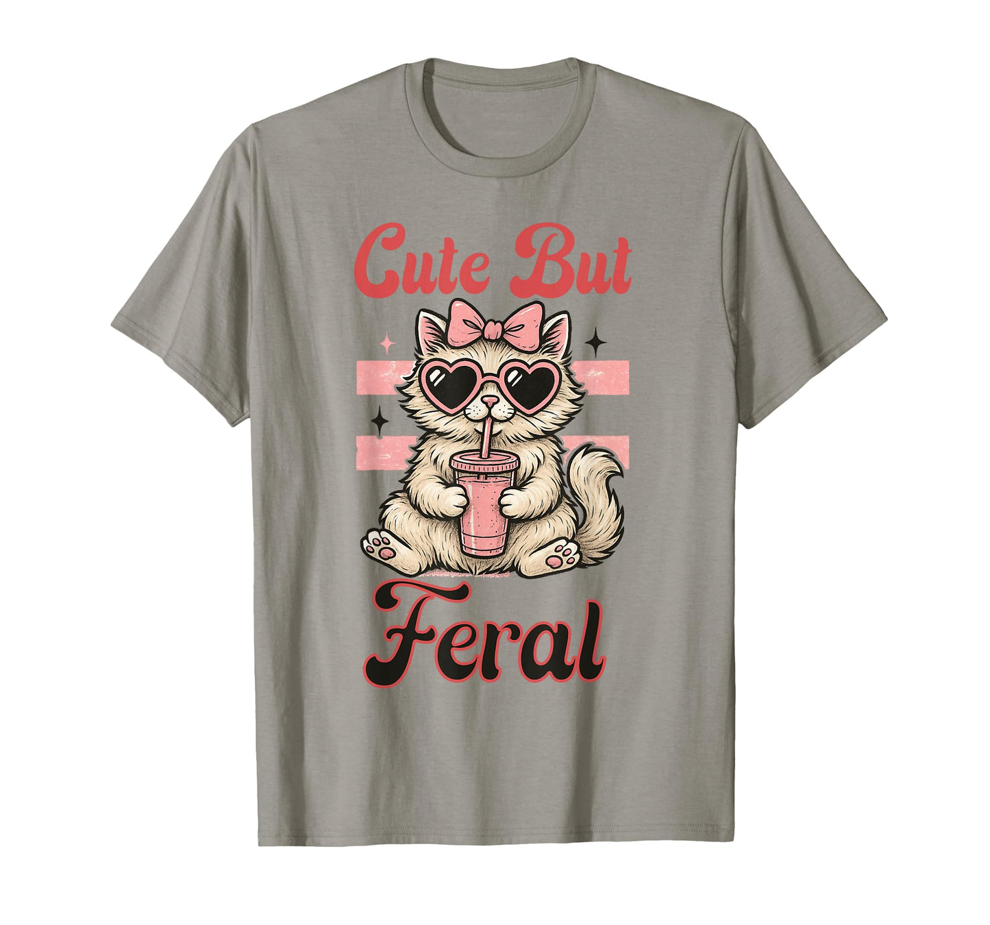 Cute But Feral Funny Vintage Cute Cat Wearing Glasses Women T-Shirt