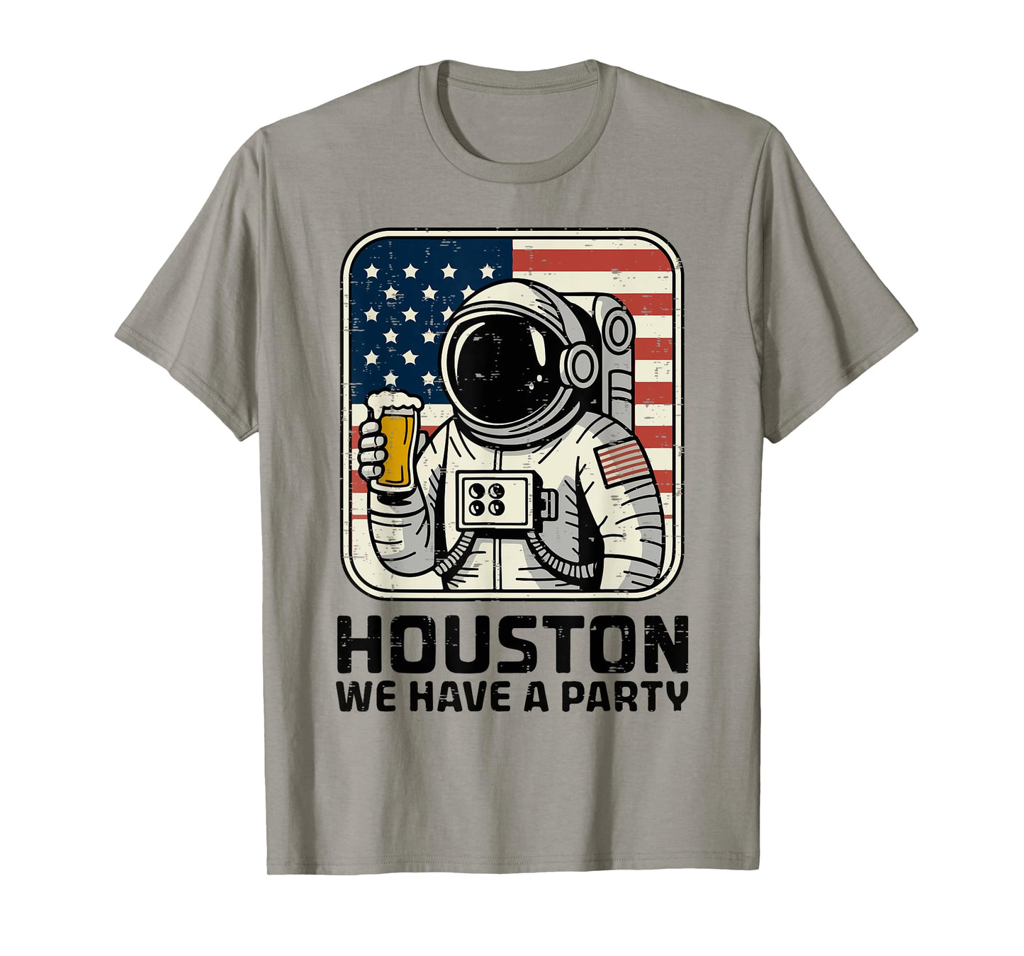 Houston We Have a Party Patriotic Astronaut American Flag T-Shirt