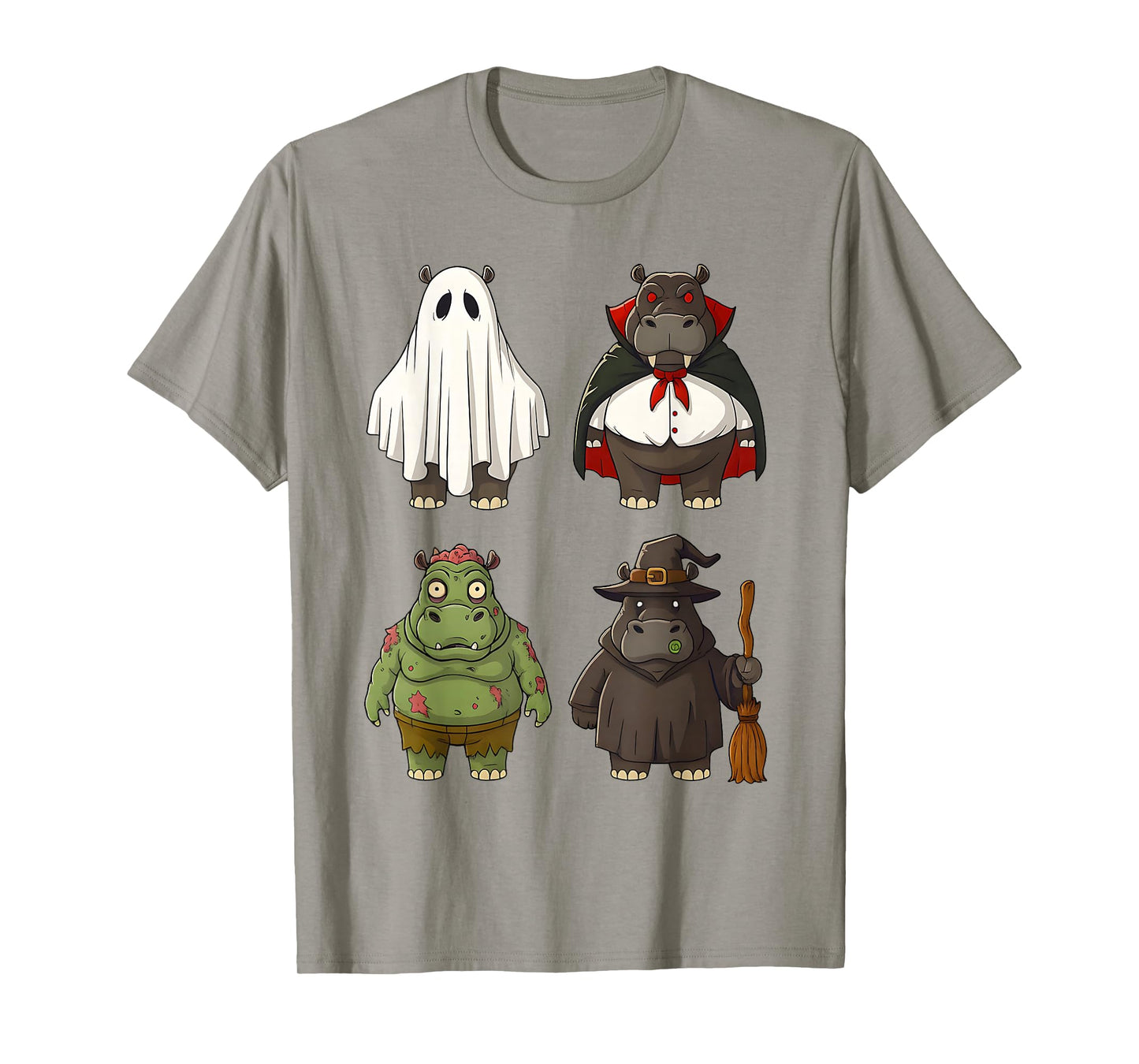 Funny Hippo Halloween Ghost Vampire Witch Zombie Costume T-Shirt