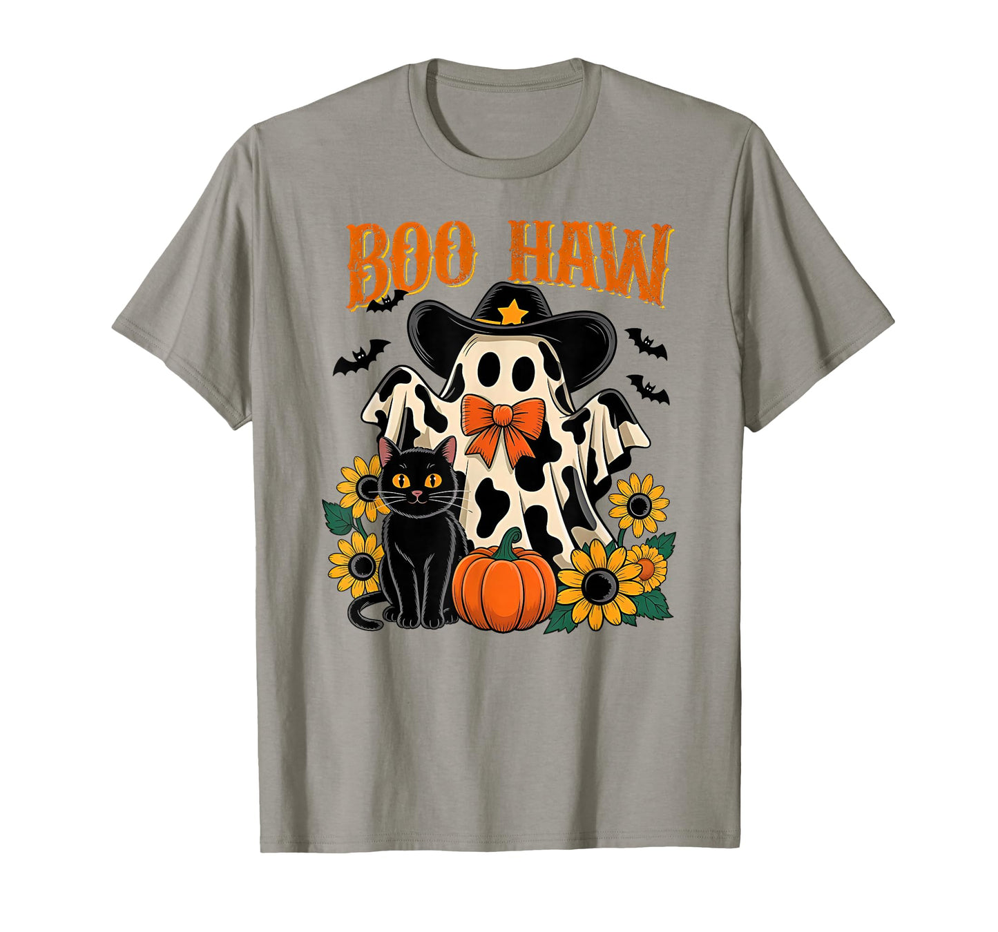 Boo Haw Cow Ghost Pattern Western Halloween T-Shirt