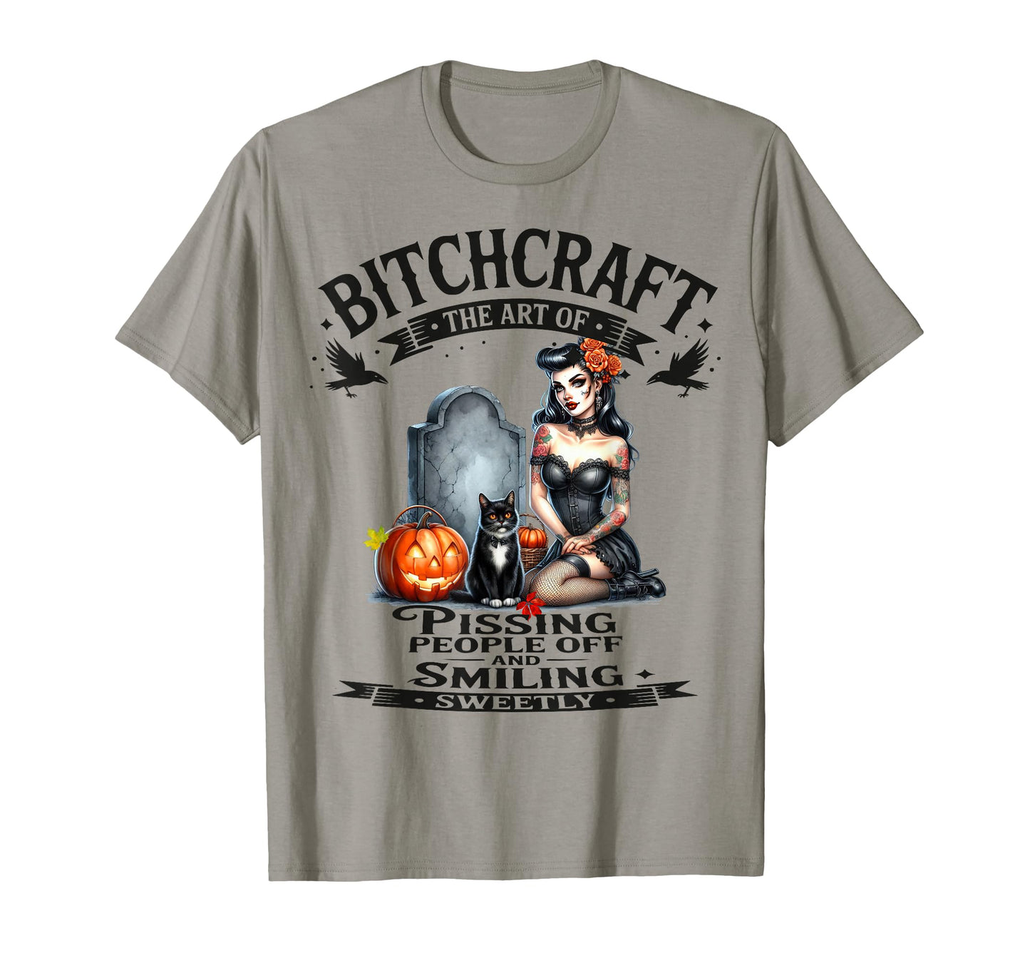 Halloween Vintage Flying Witch Bitchcraft Pin Up Girl Funny T-Shirt
