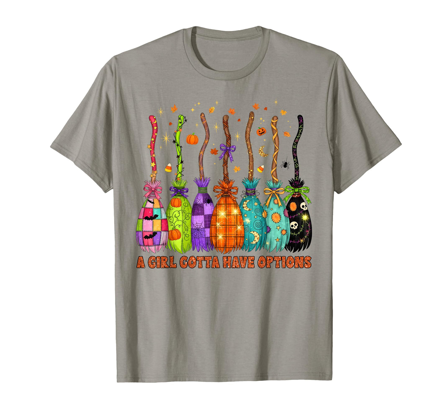 Cute Preppy Halloween A Girl Gotta Have Options Witch Broom T-Shirt