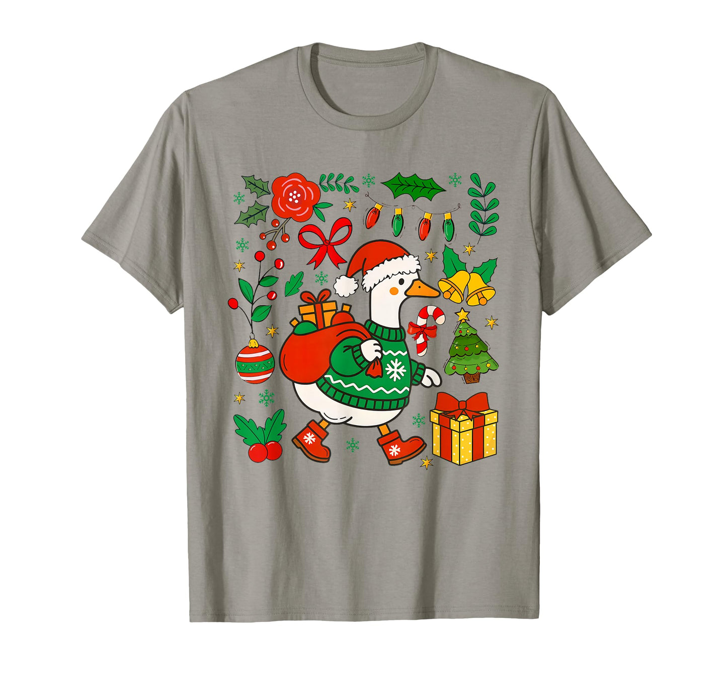Preppy Christmas Santa Gooses Bow Xmas Tree Funny Holiday T-Shirt