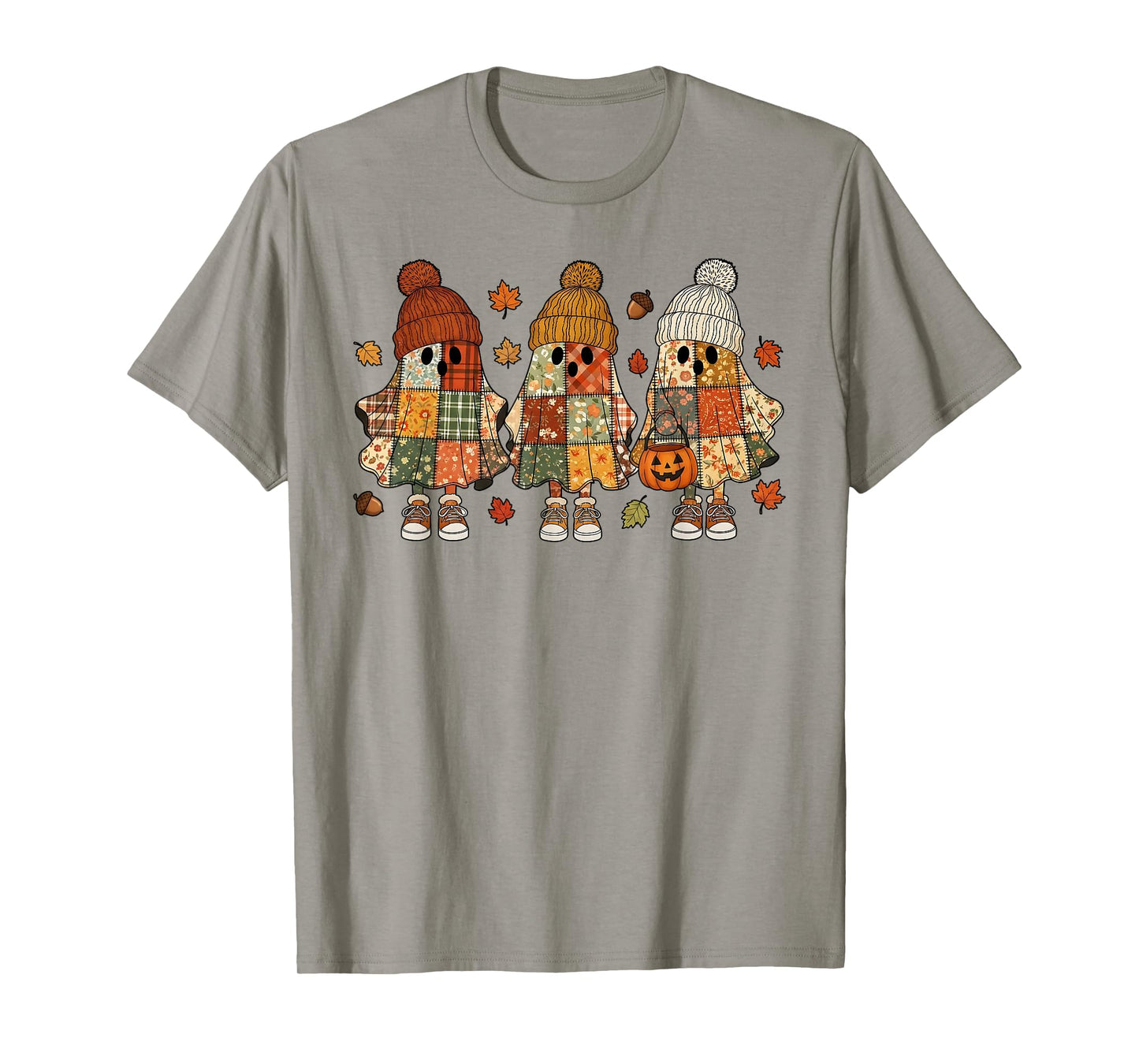 Patchwork Ghost Cozy Fall Halloween, Boho Floral Pumpkin T-Shirt