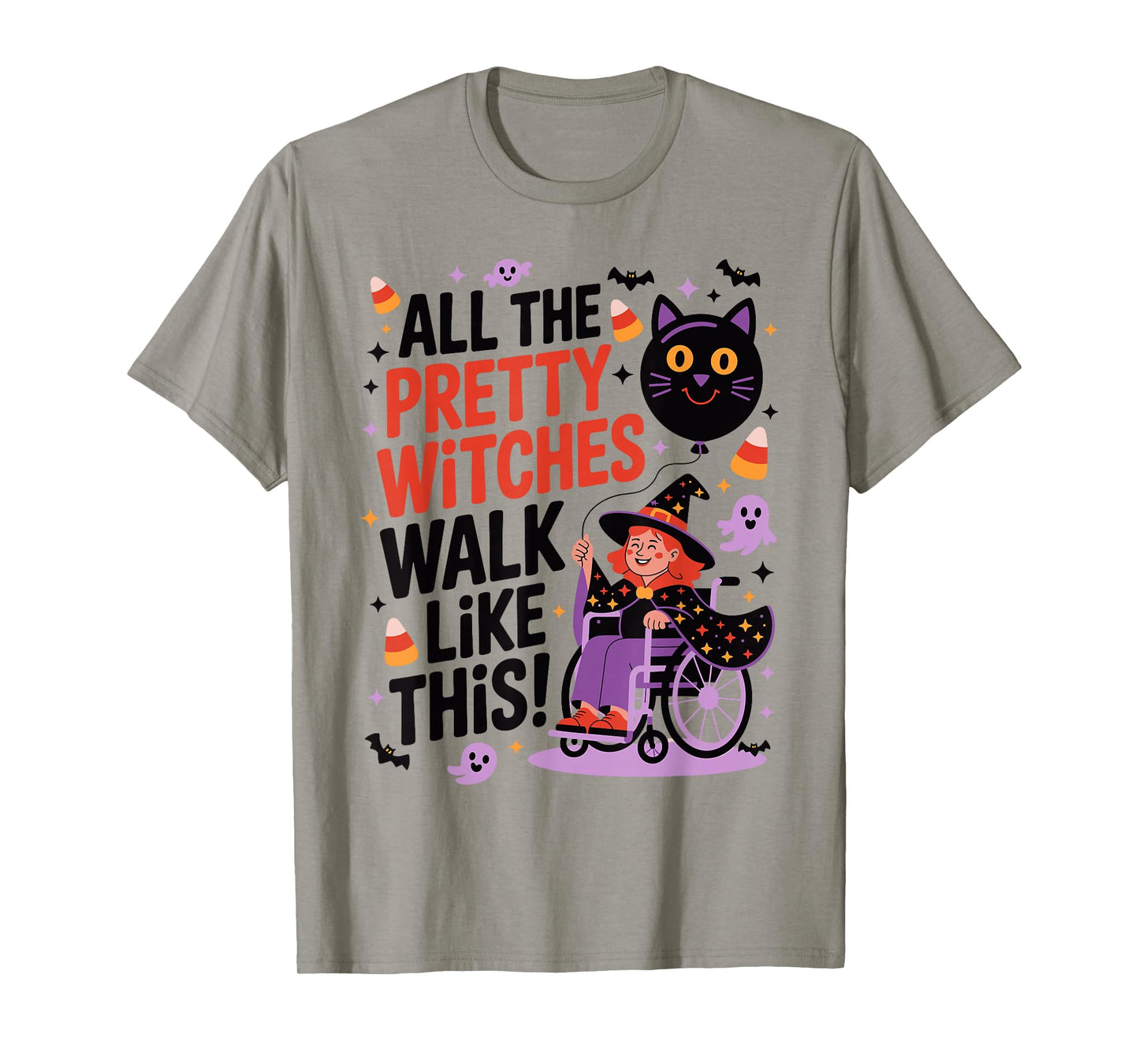 Wheelchair Costume Girl Halloween Handicap Joke Witch Hat T-Shirt