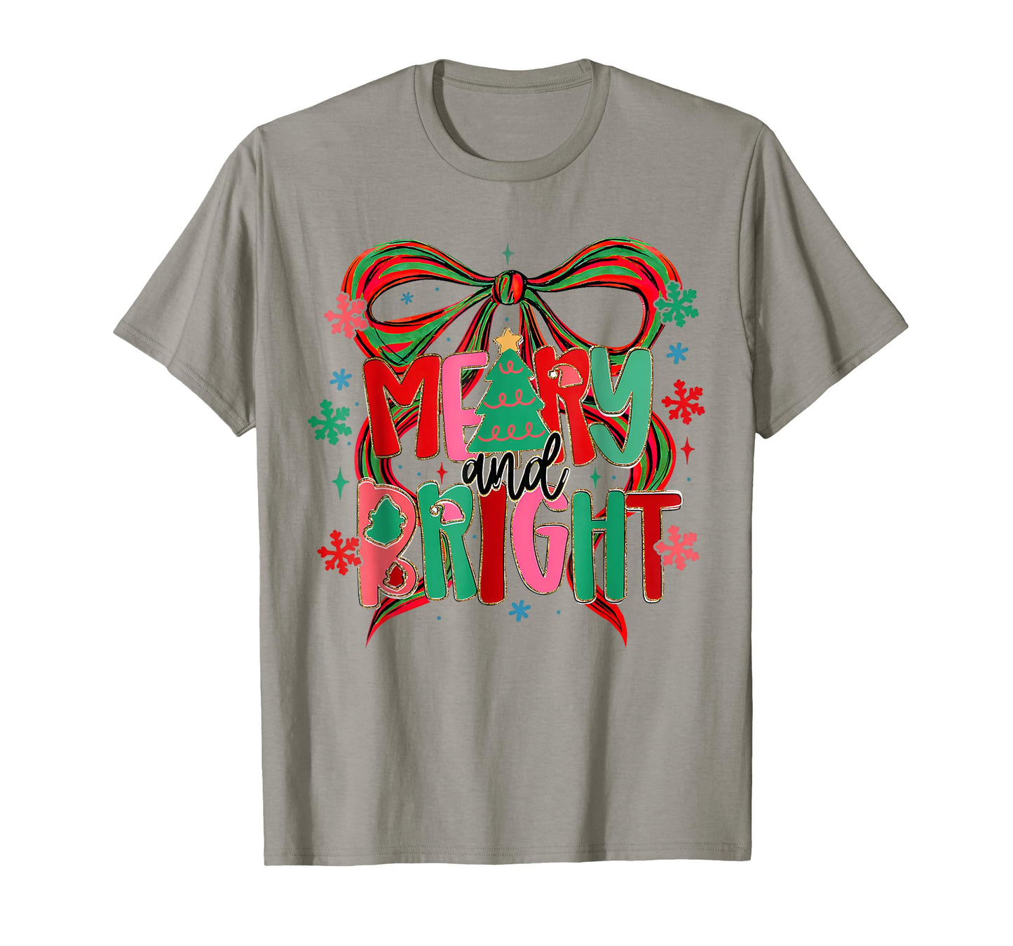 Merry & Bright Coquette Bow Christmas Xmas Pajamas Holiday T-Shirt