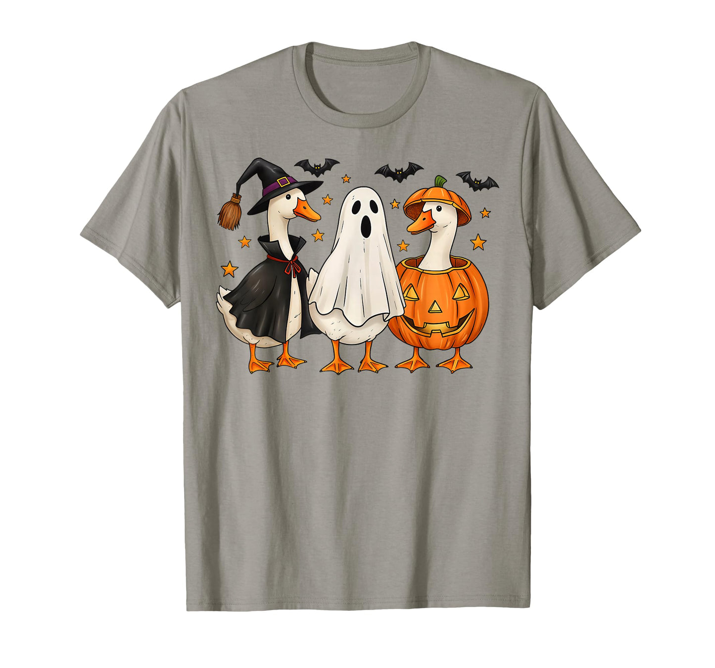 Funny Halloween Goose Trio in Ghost Witch Pumpkin Costumes T-Shirt