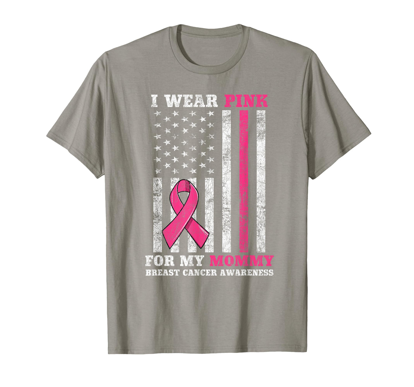 Breast Cancer Pink Ribbon Mom American US Flag Men Women T-Shirt